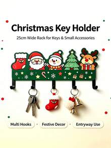 1PC Creative Christmas Wooden Key Hook, Cute Christmas Character Printed Pattern, Wall‑Mounted Entryway Storage Rack, Holds Keys, Bracelets, Charms And Other Small Trinkets, Warm Christmas Home Gift For Family And Friends - View 7