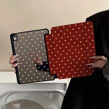 Ins Vintage Burgundy Polka Dot Tablet Protective Case, Mirror Back Panel With Pen Slot, Tri-Fold Stand Shell, Compatible With Apple Pro 2025 New Model, Cute 10th/7/8/9/10th Generation, Fashion Air 7/6/8/Pro 12.9, Anti-Bend, Anti-Drop, Durable, 11th Generation (A16), Pro 13/Mini 7/6 And Other Models, 11-Inch Tablet Protective Cover For Women And Men, Suitable For Work, Travel And Daily Use - Red - View 1