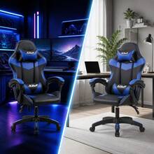 Gaming Chair With Footrest – Swivel Office/Desk Chair With Lumbar Support And Wheels – Professional Home Office Chair (LOL/WCG Style) - Blue - View 4