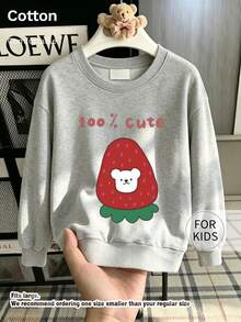 Tween Girl Crew Neck Sweatshirt, 100% Cute Print Pure Cotton Pullover, Soft Casual Long Sleeve Top - Flower Ash - View 1