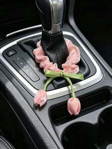 1 buah Hiasan Tuas Persneling Mobil Motif Tulip Merah Muda dan Putih, Aksesori Dekorasi Interior Mobil Wanita - A - View 8