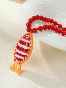 NAIZHU 1/2pcs Fashion Creative Red Crab & Fish Long Necklace, Suitable For Women's Daily, Party, Vacation Accessory - Red - View 4