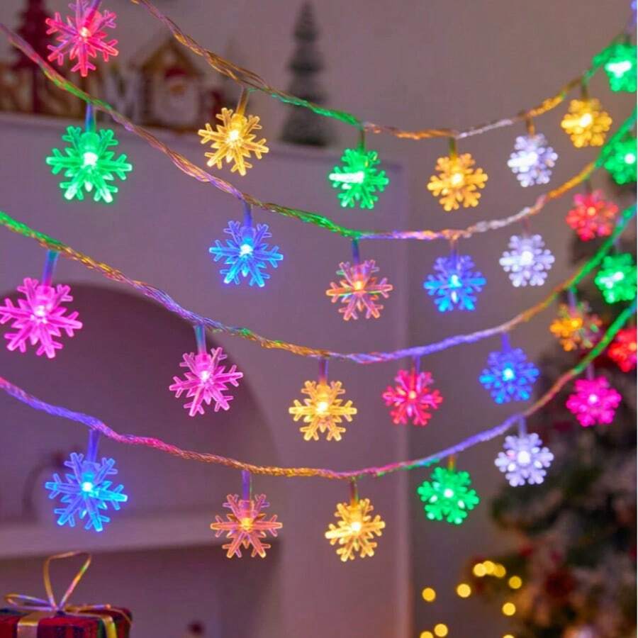 1PC 10/20/30LED 2/3/4.5M Snowflake String Lights Christmas Holiday Decoration For Room, Bedroom, All Season, Fairy Tale Style, Winter Colorful Lights [Battery Box] - Multicolor - View 1