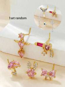 5pcs/Set Copper Heart Shaped Nose Studs Set, Perfect Gift For Women Valentines - Multicolor - View 13