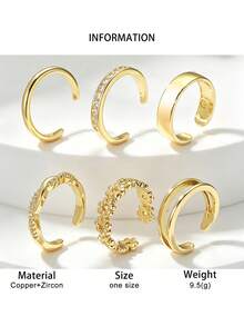 6pcs Women's Fashion Floral Single Row Micro-Pave Cubic Zirconia Open Adjustable Toe Rings Foot Jewelry Set, Suitable For Daily Wear, Shopping, Water Park, Outdoor Party, Layering Occasions - 6 Items - View 7