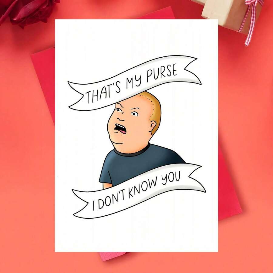 1PC That's My Purse Card, Funny Cartoon Meme Greeting Card With Envelope, Classic Animation Bobby Hill Quote Card, Humorous Novelty Friendship Card, Playful Joke Gift Card For Best Friends - Multicolor - View 1