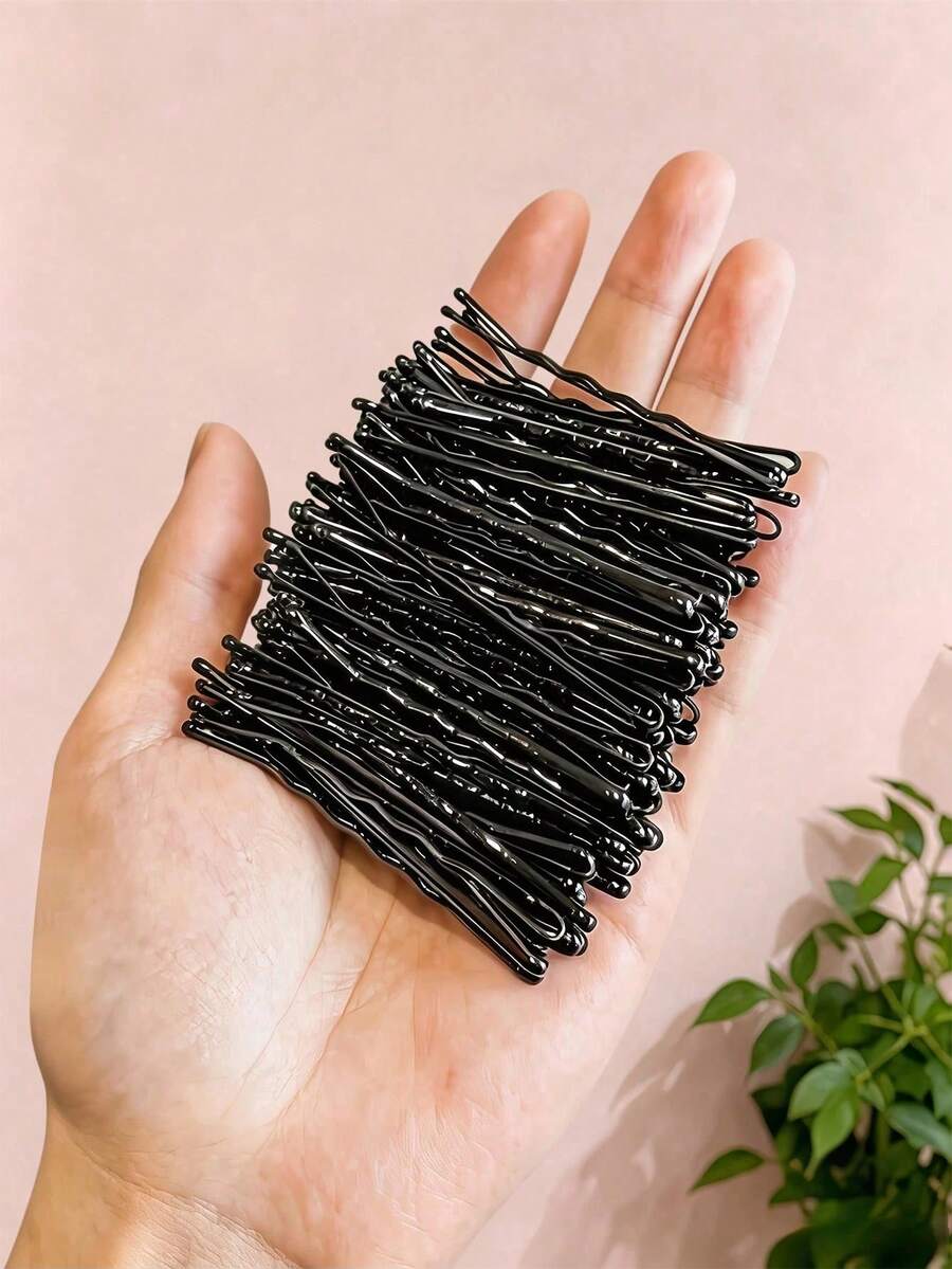 100Pcs Set Pure Black Hair Clips, Invisible Design Blends With Black Hair, Daily Practical Hair Accessories - Black - View 1