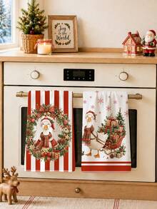 2pcs Christmas Goose Sleigh Gift Pattern Kitchen Towels, Soft Polyester Dish Cloths, Suitable For Kitchen Decor, Kitchen Cleaning, Holiday Party Decoration, Kitchen & Bathroom Supplies Home Essentials, Home Decor, Housewarming Gift - Multicolor - View 6