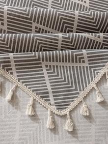 MineLain 1pc European Minimalist Grey Wavy Pattern Small Square Tablecloth, Beige Tassel Decoration, Bedside Table, Small Table Cover, Easy To Carry, Tabletop Decor, Room Decor, Daily Home Decor, Suitable For Bedroom, Living Room, Study, Picnic, Camping, Outdoor Decor, All Season, Autumn Decor - Grey - View 9