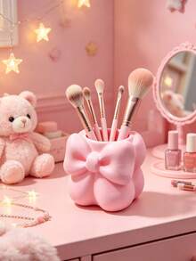 3D Printed Bow Makeup Brush Holder, INS Girly Style Desktop Pen Holder, Vanity Makeup Brush Comb Sundries Storage Bucket - Multicolor - View 2