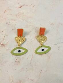 ZAA Mixed‑Style Evil Eye Hamsa Hand Dangle Earrings, Vintage Sculpted Gold Drop Earrings, Boho Colorful Enamel Statement Jewelry For Women - Evil Eye - View 15