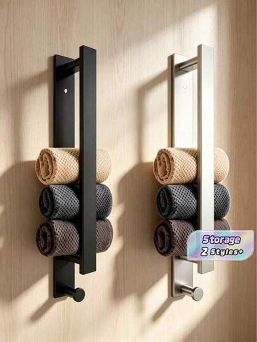 Self-Adhesive Towel Rack, No Drilling Required, Suitable For Bath Towel Rack And Towel Rack, With Hooks, Suitable For Bathroom Use - Multicolor - View 1