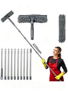Professional 175 Inch (Approx. 445 Cm) Squeegee Window Cleaning Brush 2-In-1 Rotating Window Cleaning Tool Kit, Glass Cleaning Magic Tool High-Rise Glass Wiper Cleaning Tool With 10-Section Extension Pole, Adjustable Length, Suitable For Indoor/Outdoor Windows And Car Glass - Cleaning Tools - View 2