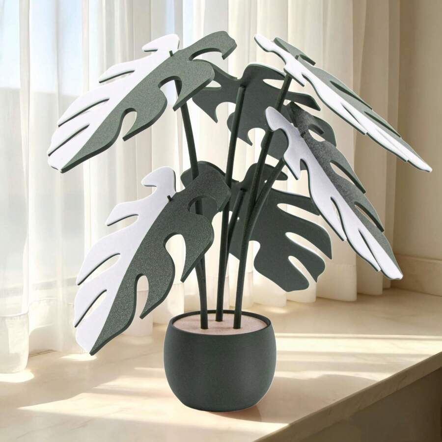 Monstera Potted Plant Coaster Set, With 6 Monstera Leaf Coasters, Artificial Greenery, Home Decor Essential, Suitable For Desk, Office, Study, Entryway, Dorm, Create Warm Decorative Atmosphere, Great Gift Choice, Suitable For Housewarming, Birthday Gift - Multicolor - View 1