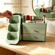 Cosmetic Storage Box For Home Vanity, Large Capacity Lipstick And Skincare Multi-Function Compartment Organizer - View 2