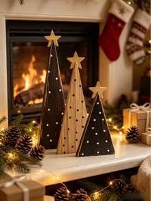 1 Set Ornamen Bintang Puncak Pohon Natal Kayu Selamat Natal, Dekorasi Natal, Dekorasi Pesta Rumah, Cocok untuk Penataan Suasana - MultiWarna - View 1