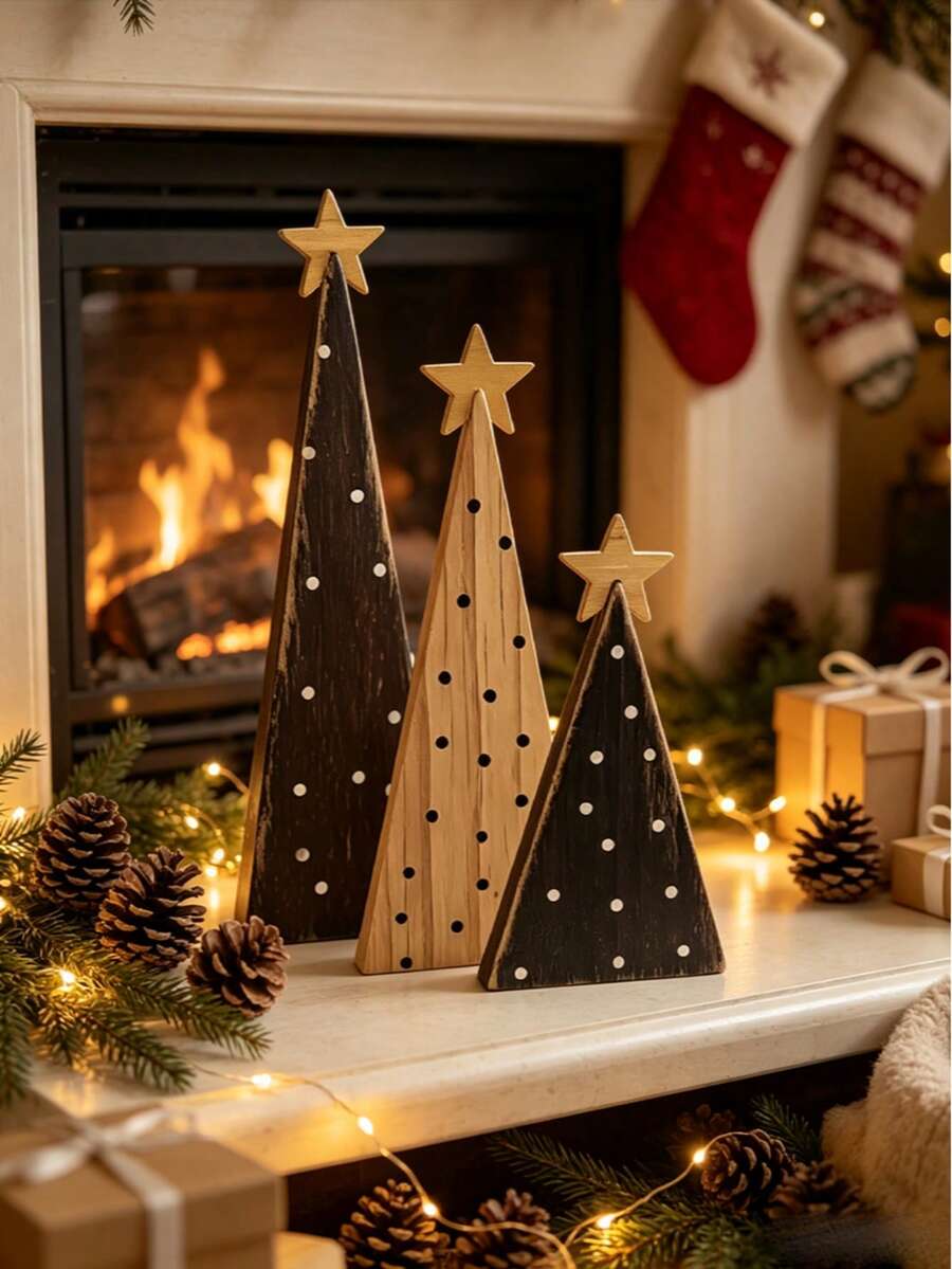 1 Set Ornamen Bintang Puncak Pohon Natal Kayu Selamat Natal, Dekorasi Natal, Dekorasi Pesta Rumah, Cocok untuk Penataan Suasana - MultiWarna - View 1