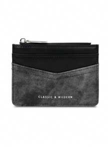 New Patchwork Zipper Coin Purse Minimalist PU Women's Multi-Slot Card Holder Color Block Card Organizer Gift - Black - View 4
