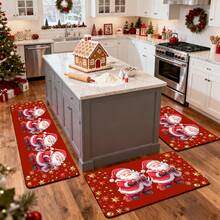 1/2/3pcs Christmas Theme Kitchen Rug, Flannel Kitchen Rug, Comfortable Soft Absorbent Non-Slip Machine Washable With Non-Slip Backing, Multi-Functional Home Floor Mat, Suitable For Doorway, Living Room, Bedroom, Kitchen, Dining Room, Bathroom, Laundry Room, Patio, Entryway, Holiday Christmas Decor Mat - Multicolor - View 6