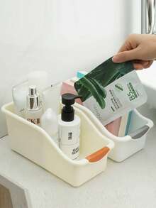 2/1pc Slanted Plastic Storage Bucket, Multi-Function Open Organizer Box With Anti-Slip Handle, Stackable Desktop Storage Box, Suitable For Cosmetics, Skincare, Bathroom, Vanity, Cabinet Storage, Space-Saving Cabinet, Bathroom Accessories, Kitchen Accessories - Multicolor - View 8