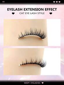 Asiteo 6 Pairs Cat Eye Transparent Stem False Eyelashes, Slim Faux Mink Natural Style, Fluffy Short Lash Extensions, Suitable For Daily Or Commuter Makeup, Beginner Friendly - Black - View 4