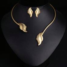 1 Set Gold Flower Necklace & Earrings Set | Open Collar | Zirconia Inlaid | Jewelry Accessories For Women | Gift - Jewelry Set - View 12