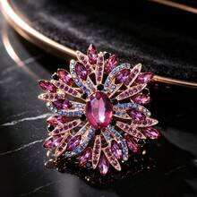 1pc Fashionable Luxury Floral Brooch, Elegant Exaggerated Corsage Pin Accessory For Women, Party - Violet Purple - View 5