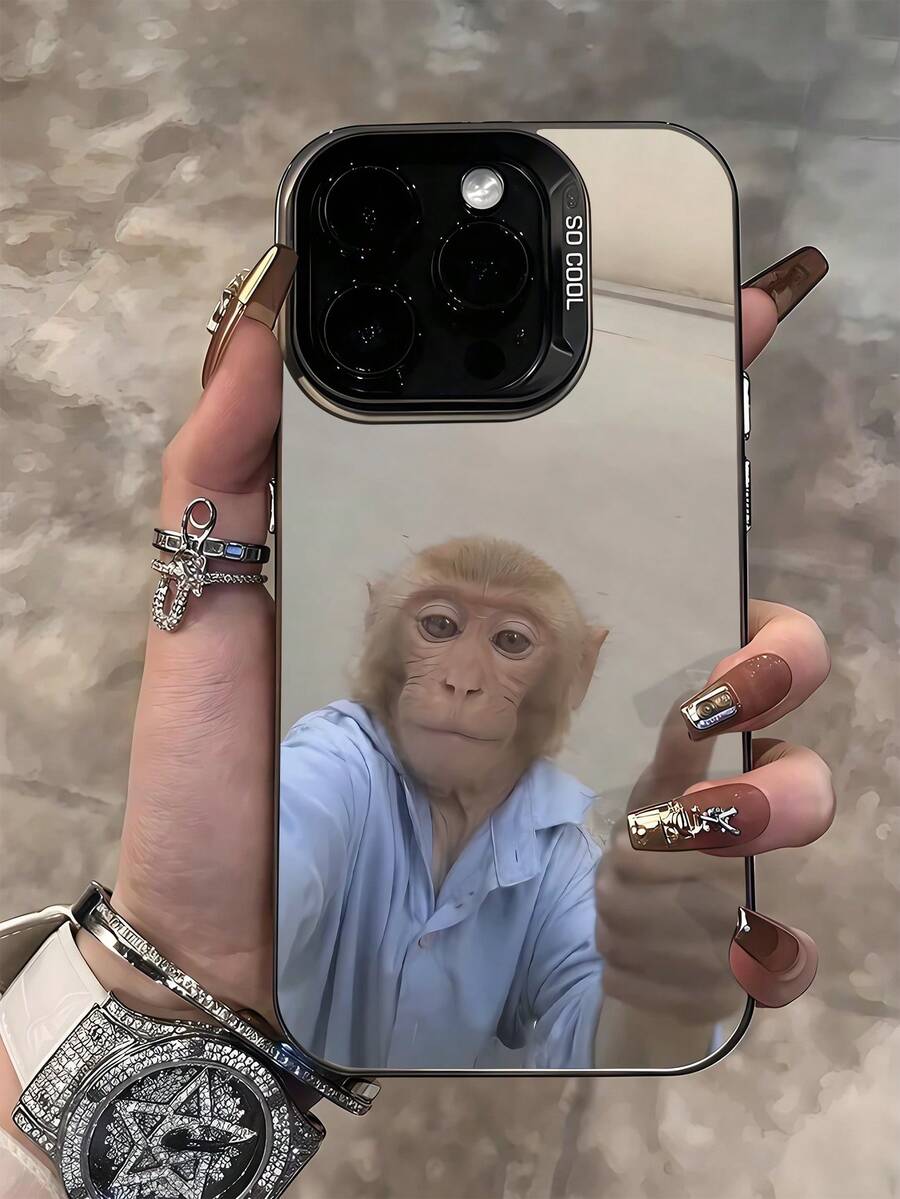 1pc Creative Monkey Like Pattern Design TPU Soft Edge Phone Protective Case Compatible With IPhone 13/15/14/13/12/11/16/Galaxy/ - Grey - View 1