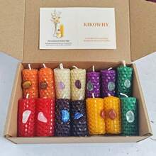 14 buah Lilin Kristal Chakra Gulung Buatan Tangan Kecil Ukuran 1,97x0,79 Inci, Lilin Tekstur Sarang Lebah Berwarna-warni dengan Batu Kristal Tertanam, Set Lilin Mini Portabel Cocok untuk Meja Dalam Ruangan, Dekorasi Liburan, Hadiah untuk Teman - set-A - View 9