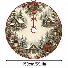 1件雪村圖案聖誕樹裙，優雅配色節日裝飾，5種尺寸，中性節日禮物，適用於居家與派對聖誕裝飾 - 雪地村莊 - 查看 12