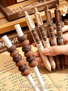 1/4pcs Daily Coffee DIY Beaded Clickable Neutral Ink Pens, Quick-Dry Black Ink Ballpoint Pens, Soft Grip Ergonomic Highly Attractive Student Writing Stationery, Learning Supplies, Back To School Gift For Friends - Coffee Beans - View 6