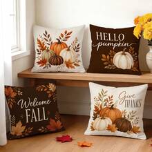 4pcs/1pc Autumn Deep Brown Pumpkin Theme Decorative Pattern Pillow Case Without Insert, Single-Sided Printed Pillow Case, Suitable For Living Room Bedroom Home Decor, All Season Pillow Case - Multicolor - View 9