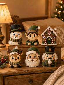 1/6pcs Vintage Christmas Figurines Set, Rustic Snowman Fairy Reindeer Santa Nutcracker & Gingerbread House Tabletop Decorations, Farmhouse Xmas Decor For Mantel, Shelf, Entryway, Bedside Table, Holiday Display & Winter Home - Multicolor - View 4