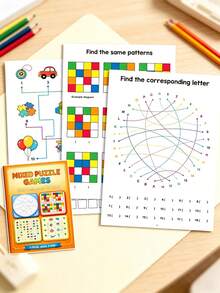 Children's Mixed Puzzle Game Workbook, Includes 4 Types Of Content: Visual Attention Training, Find The Difference, Brain Thinking Challenge, Riddle Book, Suitable For Early Learning Children's Educational Training Workbook - Multicolor - View 10