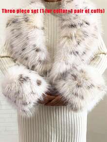 Faux Fur Collar & Cuff Set, Winter Fluffy Shawl, 3 Options: Collar + Cuff / Single Collar / Cuff Only - Multicolor - View 6