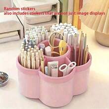1pc 360° Rotating Desktop Organizer, 6 Compartments, PP Material, Large Capacity Pen Holder, Suitable For Students And Children, Can Hold Makeup Brushes, Pens And Desktop Accessories, Minimalist Design, Suitable For Office, Bathroom, Vanity - Multi-color - View 13