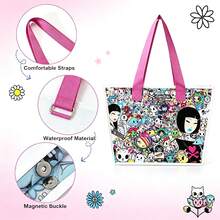 1pc Tokidoki Officially Licensed Cartoon All-Over Print Tote Bag, Waterproof PVC Transparent Shoulder Bag With Magnetic Closure, Large Capacity Casual Handbag For Daily Shopping And Travel - View 7