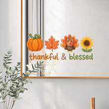 1pc Thanksgiving Mirror Decorative Sticker, Pumpkin Turkey Maple Leaf Sunflower English Autumn Mirror Self-Adhesive Sticker - Multicolor - View 3