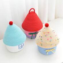 1 Set Cartoon House Shaped Woven Storage Basket With Lid, House Design, Suitable For Home Bedroom Living Room, Large Capacity, Can Store Snacks And Miscellaneous Items, Decorative Accessories, Christmas Storage - Multicolor - View 3