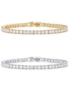 14K Gold Plated 3mm Cubic Zirconia Classic Tennis Bracelet | Gold Bracelets For Women | Size 6.5-7.5 Inch - Multicolor - View 1