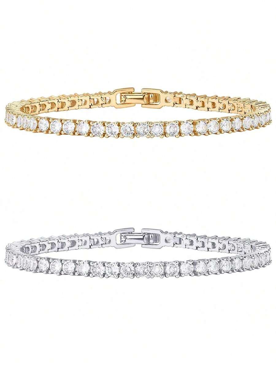14K Gold Plated 3mm Cubic Zirconia Classic Tennis Bracelet | Gold Bracelets For Women | Size 6.5-7.5 Inch - Multicolor - View 1