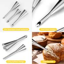 Bộ đầu bắt kem inox, vòi bơm nhân bánh donut và bánh su kem, dụng cụ trang trí bánh cupcake - Bạc - Xem 5