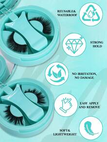 1 Pair Magnetic Eyelashes Reusable Magnetic Eyelashes With Applicator, No Adhesive Required, Natural-Looking Eyelashes, Eyelash Curler Set, Easy To Wear And Remove By PALM LASHES - Black - View 6