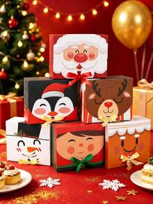 62/56pcs Exquisite Christmas Cartoon Theme Gift Box Set, Holiday Gift Party Atmosphere Gift Box, With Ribbon Christmas Gift Box, Christmas Gift Packaging Box, Including Santa Claus, Snowman, Reindeer, Gingerbread Man, Elk And Other Patterns, Exquisite Design, Suitable For Christmas Party, Christmas Decoration - Multicolor - View 1