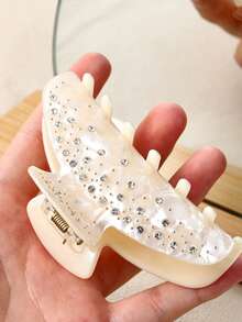 1pc Girl's Rhinestone Crescent Moon Shark Acetate Material Dual-Use Simple Fashionable Hair Claw Daily - Multicolor - View 3