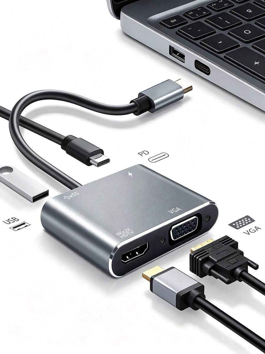 4-In-1 Type-C Hub, USB3.0 High-Speed Transfer, 4K HD, 100W PD Fast Charging, Widely Compatible