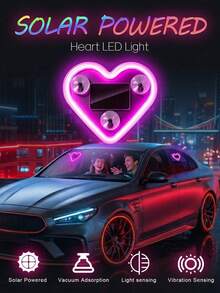 Heart-Shaped LED Car Window Atmosphere Light, Solar & Type-C Rechargeable Neon Light With Light Sensor And Vibration Sensor, 5 Lighting Modes, Suction Cup Installation, Cute Romantic Women's Car Interior Accessory - Multicolor - View 8