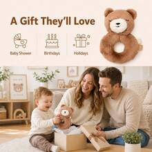 1pc Rabbit/Bear Plush Ring Rattle, Soft Cotton Handheld Rattle Toy With Satin Ruffle Edge And Ribbon Tag, Baby Tactile Sensory Toy, Portable Newborn Crib/Stroller Toy, 0-12 Months, Baby Shower Gift - Camel - View 7