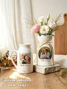 1set, Personalized Name And Photo Vase With Ribbon, Suitable For Dried Or Fresh Flowers, Perfect For Bedroom Dressing Table Dining Table Decoration, Study Bookcase Office Accent, Custom Birthday Gift For Women - Multicolor - View 3