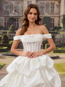 HEARBOBO Luxury Royal Style A-Line Petal Sleeve Wedding Dress With Train - White - View 4